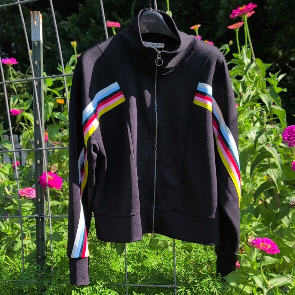 EXPRESS Black Jacket with Colorful Stripes